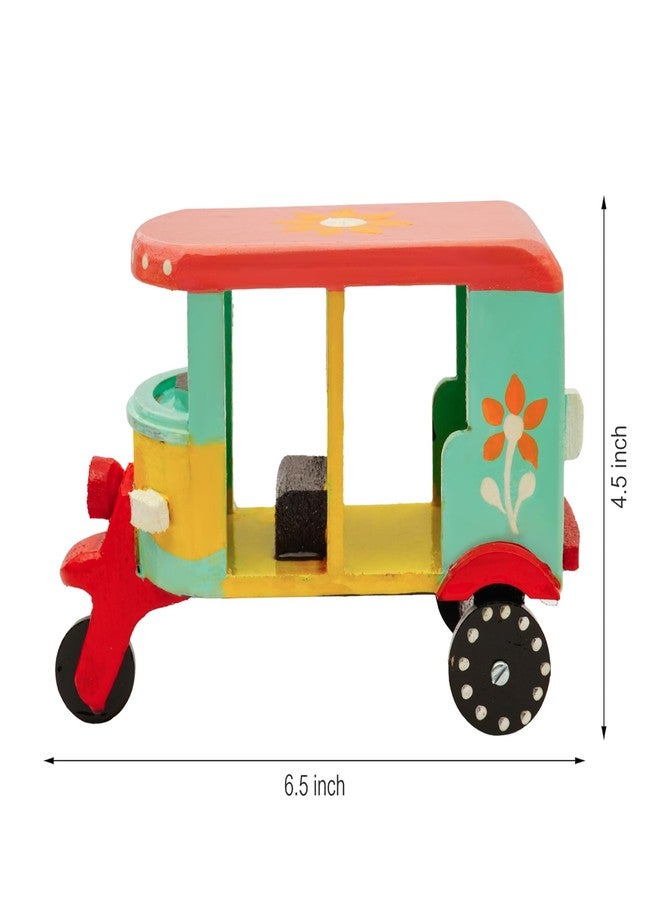 Toolart® Wooden Handcrafted Hand-Painted Auto Rickshaw Toy for Kids | Traditional Push & Pull Wooden Toy Showpiece | Best Birthday Return Gift (Small_Auto_Parent) (08r) - Image 3